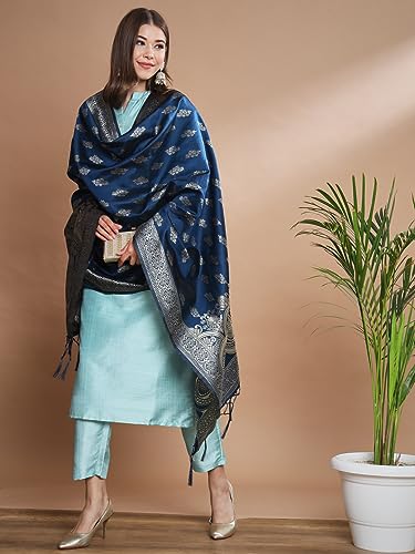 Image of VredeVogel Women's Cotton Silk Blend Straight Kurta Trouser With Dupatta Set