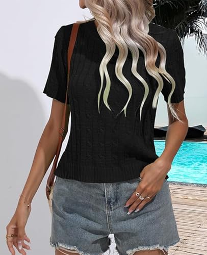 Image of MINTLIMIT Women's Short Sleeve Sweater Tops Lightweight Pullover Shirts 2025 Spring Summer Trendy Casual Blouses