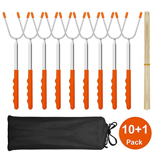 MASSUGAR Marshmallow Roasting Sticks 10 Pack Extra Long 45" Stainless Telescoping Hot Dog