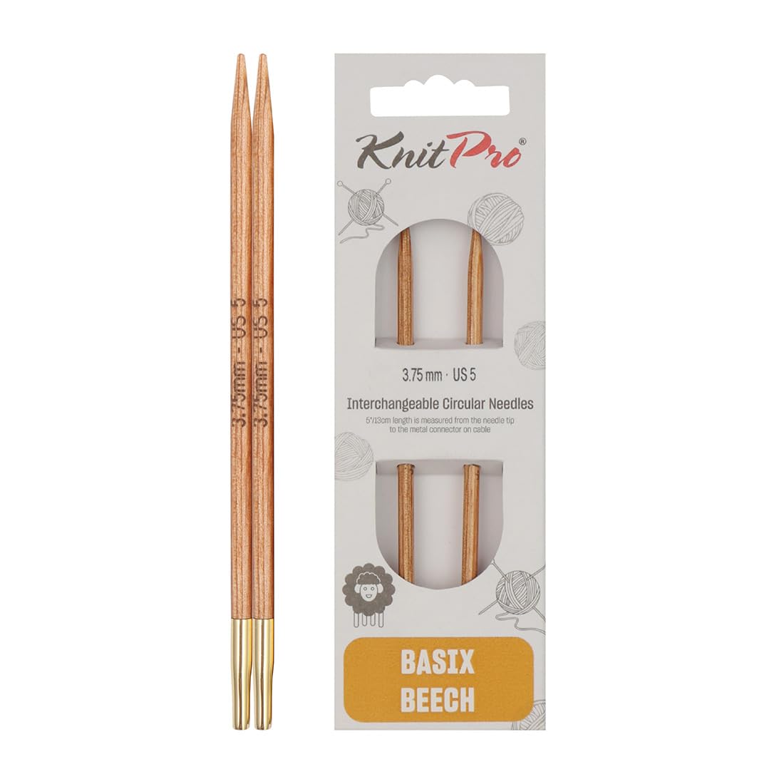 KnitPro Basix Beech Interchangeable Circular Needles 4" (10cm) | 3.75mm