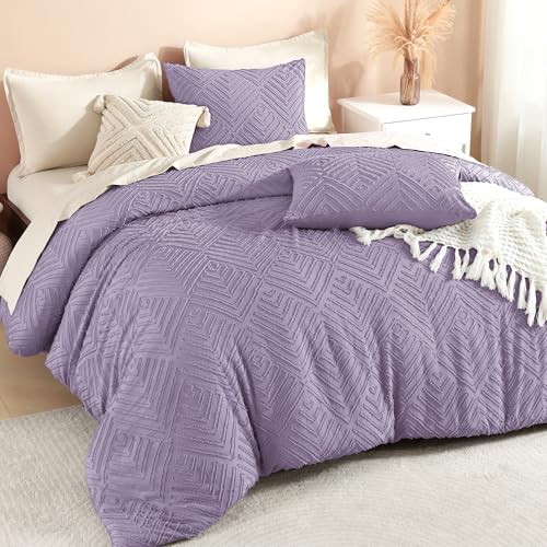 Image of Litanika Grayish Purple Full Comforter Set, 3 Pieces Tufted Boho Farmhouse Bedding Comforter Sets, Lightweight Fluffy Comforter Bed Set for All Season (79x90In Comforter and 2 Pillowcases)