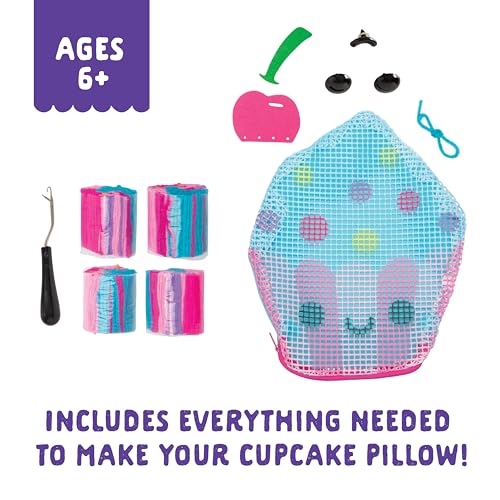 Image of LatchKits Cupcake Pillow - Latch Hook Kits for Kids, Arts and Crafts, Yarn Art, Kids Crafts, Toys for Girls, Birthday Gift for Girls, Easy to Follow Pattern, Hook Included, Craft Kits, Ages 6+