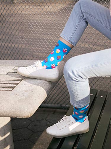 Hot Sox womens Food Drink and Alcohol Novelty Fashion Crew Casual Sock, Cupcakes (Light Blue), 9-11US