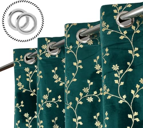 Image of Velvet Room Darkening Long Door Curtain 9 Feet, Golden Foil Print