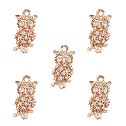 COGCHARGER 5 Pieces Owl Cubic Zirconia Charm Bird Pendant Brass Micro Pave Cubic Zirconia Charms for