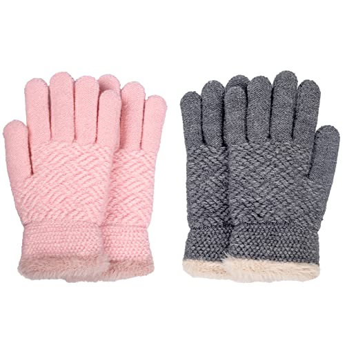 FENELY 2 Pairs Kid Winter Knit Gloves Stretchy Warm Gloves Gift for Boy Girl