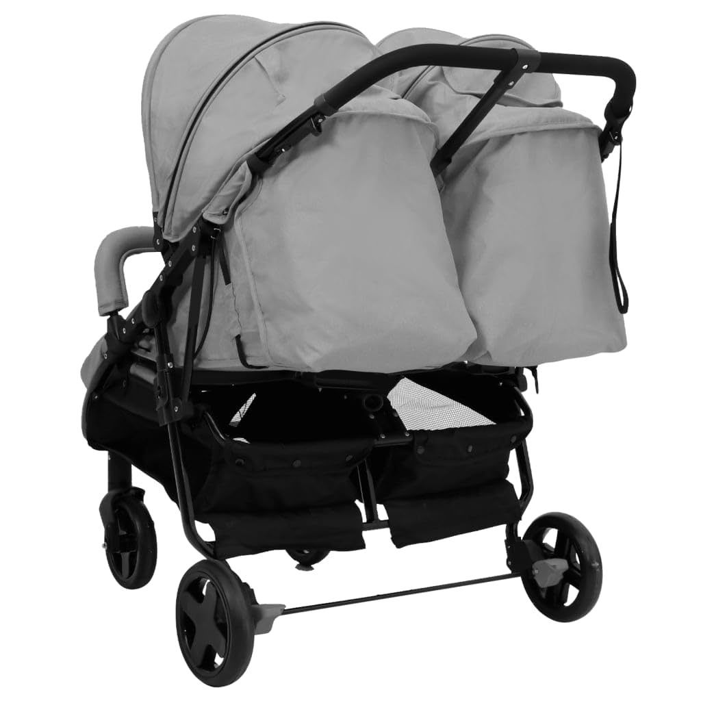 Willood Tandem Kinderwagen Zwillingskinderwagen Hellgrau Schwarz Stahl