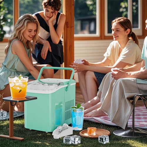 Image of NEWBULIG Ice Makers Countertop with Handle, Portable Ice Machine, 9 Bullet Ice Cubes in 6 Mins, 26lbs in 24Hrs, Auto-Cleaning, with Basket and Scoop, for Home, Kitchen, RV, Camping,Green