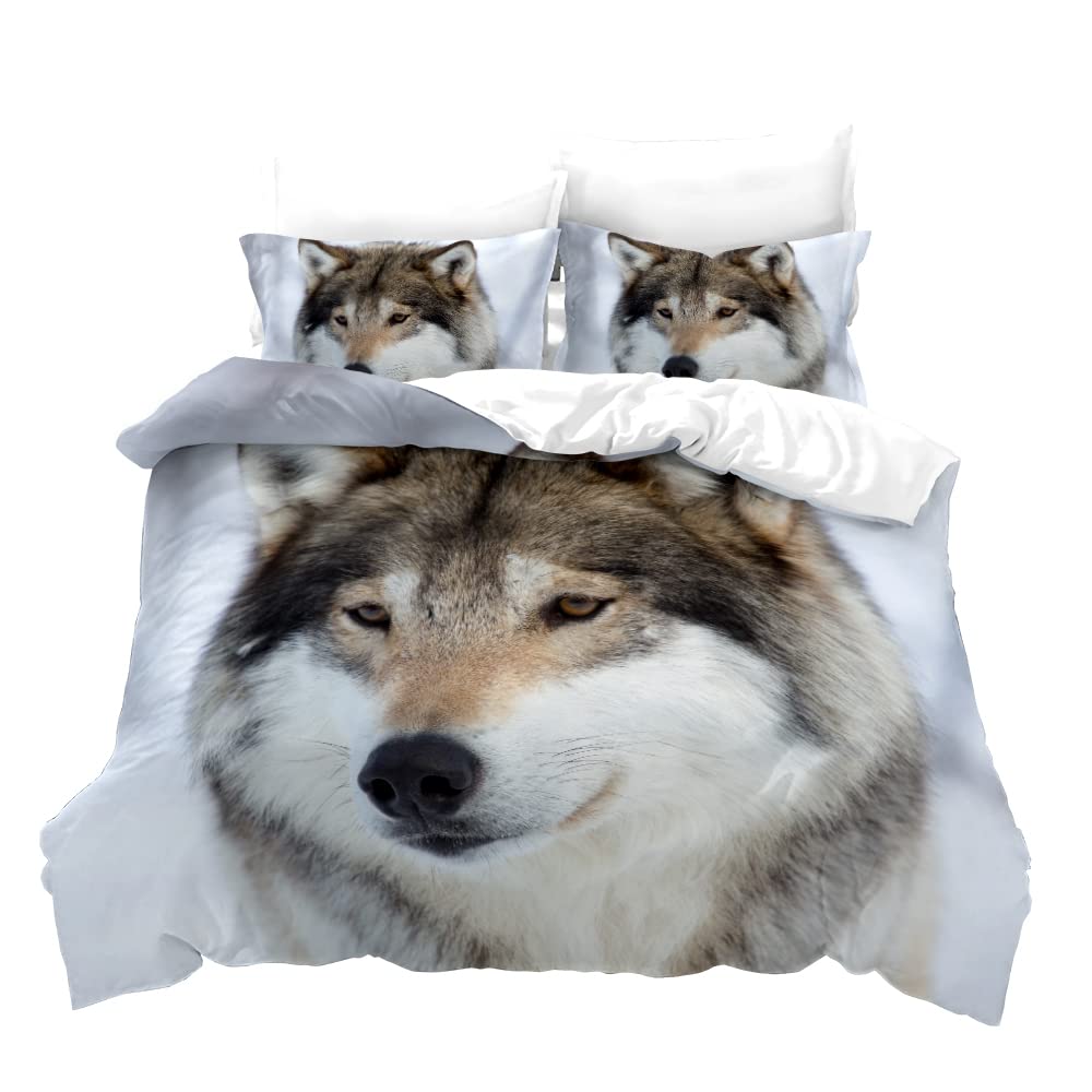 Parure de lit loup 3D en microfibres pour enfants avec housse de couette 200x200 et sa taie d'oreiller