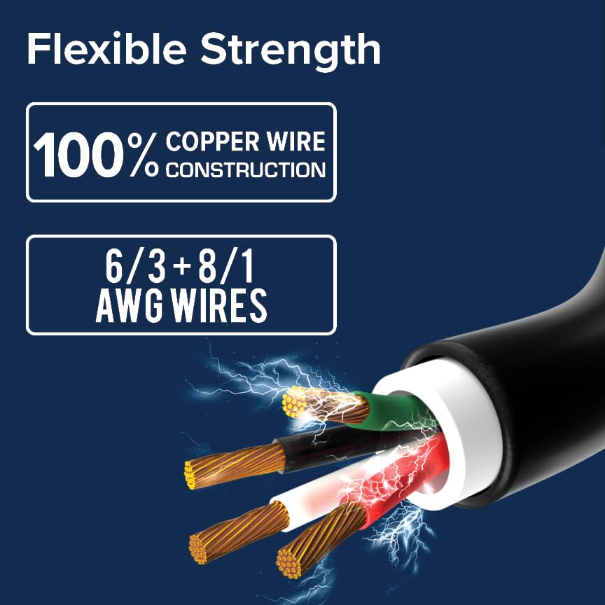 Image of Camco Power Grip 50-Ft 50 Amp RV Extension Cord - Rated for 125 /250 V /12,500 W - Features Copper 6 /3 + 8 /1-Gauge Wires for Superior Conductivity & Coated w /Heat-Resilient PVC (55199)