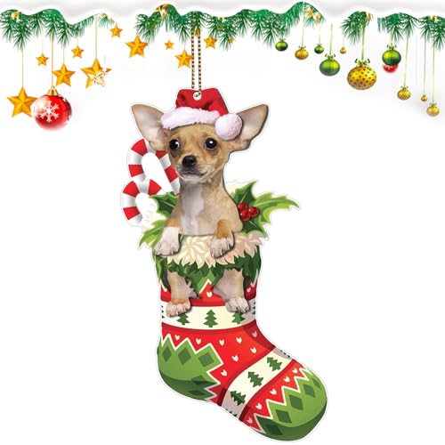 Chihuahua Dog Christmas Ornaments, Brown Chihuahua Xmas Sock Ornament, Christmas...