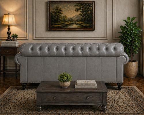 Image of Luxury Sofa Set Luxury Chesterfield Sofa in for Home Living Room & Office (Highback 3 Seater Grey)