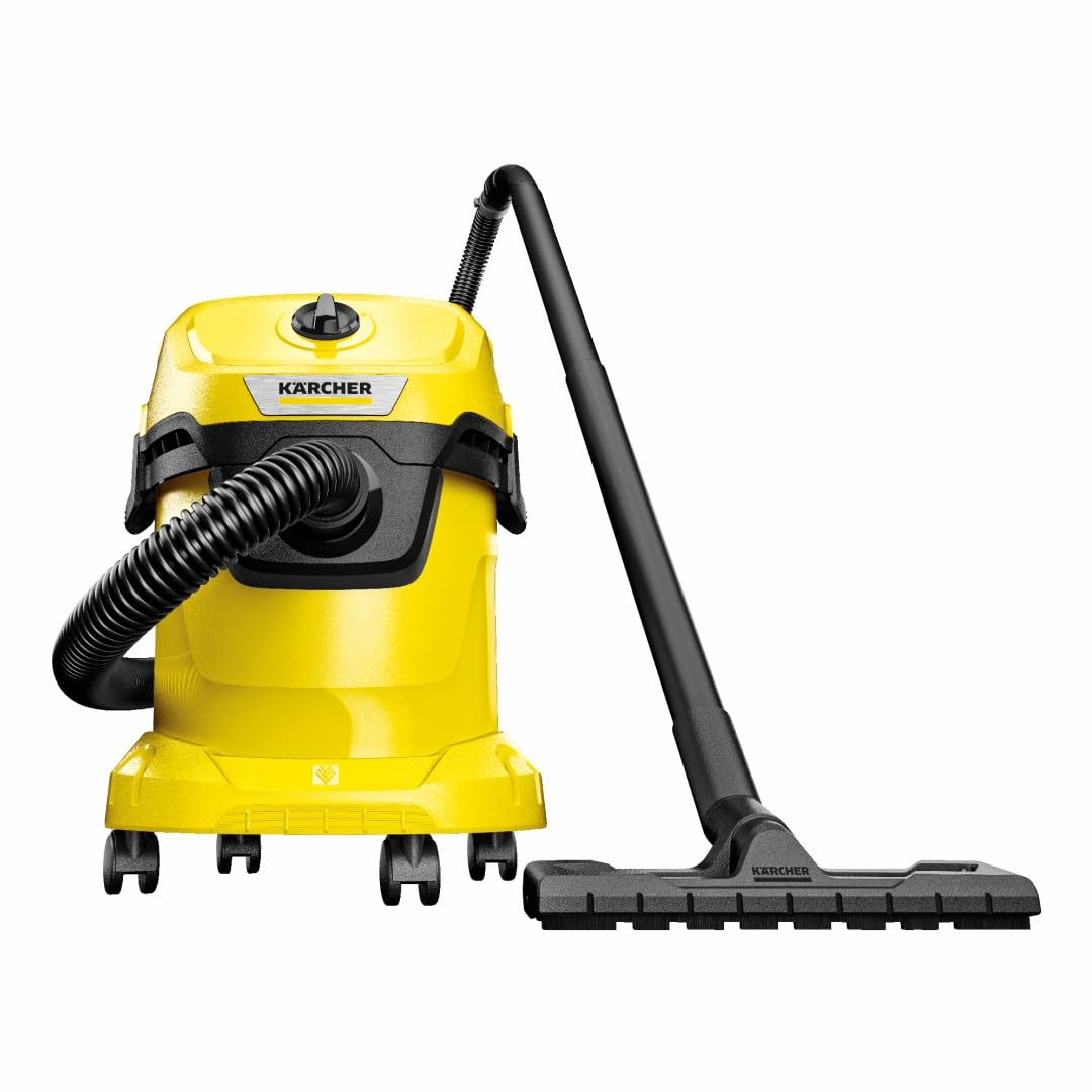 KARCHER Wet & Dry Vacuum Cleaner WD 3 V, 1000 Watts, 15 litres Tank Capacity, for Home Use, Car Cleaning, Furniture Cleaning, Blower Function, Fleece Filter Bag, Plastic Body (Yellow)