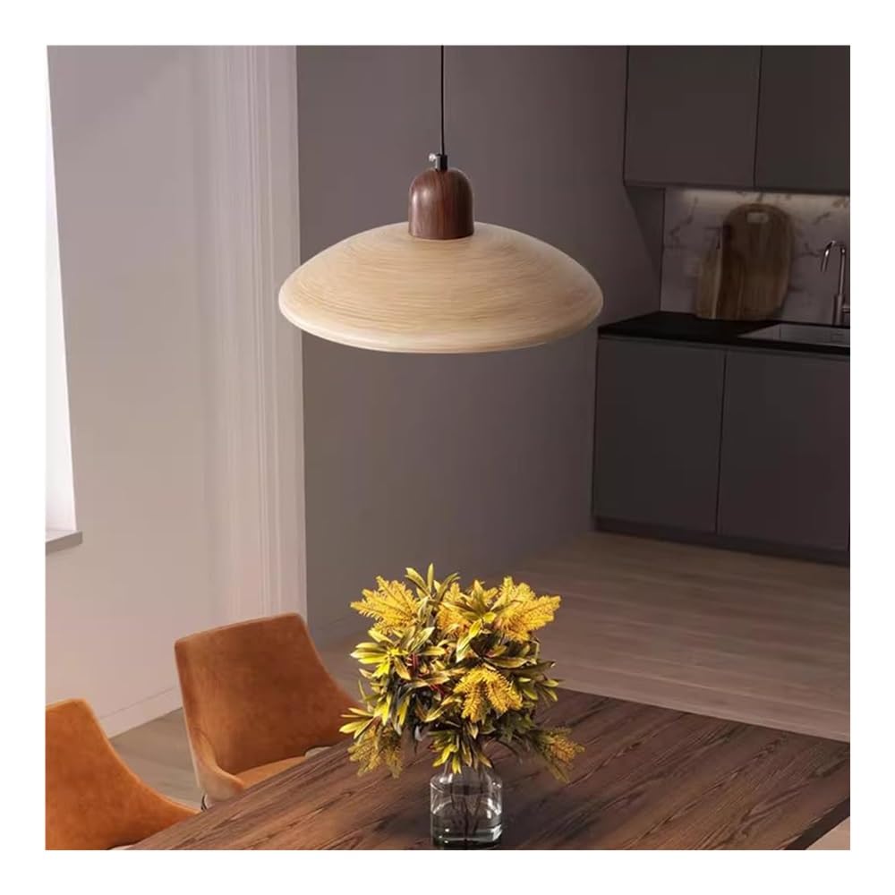 Wood Grain Pendant Light Fixture, Round Retro Hanging Lamp, Modern Ceiling Light for Kitchen Island & Bedside(Brown)