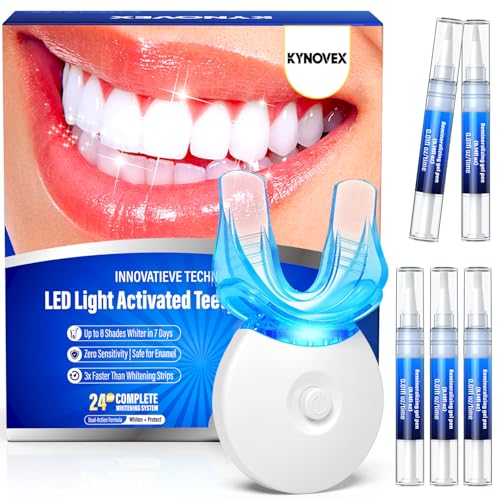 Teeth Whitening Kit with LED Light 3 Teeth Whitening Gel Pens + 2 Remineralizing Desensitizing Gel Pens 35% Pap Whitening Formula Whiten Teeth in 7 Days Safe for Sensitive Teeth (Mint)