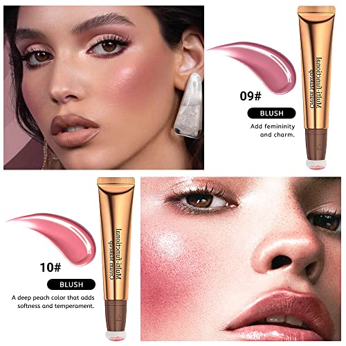 Bingbrush 2 Pcs Liquid Matte Face Blush Beauty Wand,Blush Trimming Stick With Cushion Applicator,Multi-Use Natural Silky Smooth Creamy Liquid Blush Stick For Cheek Lip Makeup ,Cruelty-Free (09#&10# Blush) #TOP1