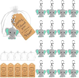 AUXSOUL 30 Pcs Guest Elephant Keychains Elephant Theme Party Favors Pendant Kraft Tags Transparent Bags for Kids Toy Birthday Supplies