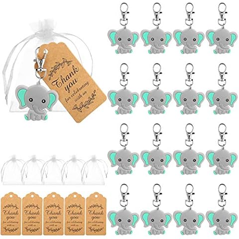 AUXSOUL 30 Pcs Guest Elephant Keychains Elephant Theme Party Favors Pendant Kraft Tags Transparent Bags for Kids Toy Birthday Supplies Cover