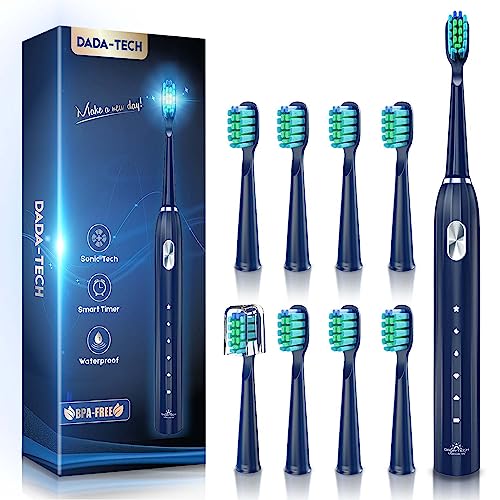 Dada-Tech Electric Toothbrush For Adults And Kids 9 Brush Heads Ultrasonic Toothbrush With 2 Minutes Timer 40000 Vpm Deep Clean 5 Modes 60 Days Per Charge Ipx7 Waterproof (Blue) #TOP6