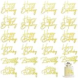 Barydat 24 Pieces Black Gold Happy Birthday Cake Toppers Mirror Acrylic Cupcake Topper Happy Birthday Sign for Cake Side Cupcake Decorations, 6 Styles