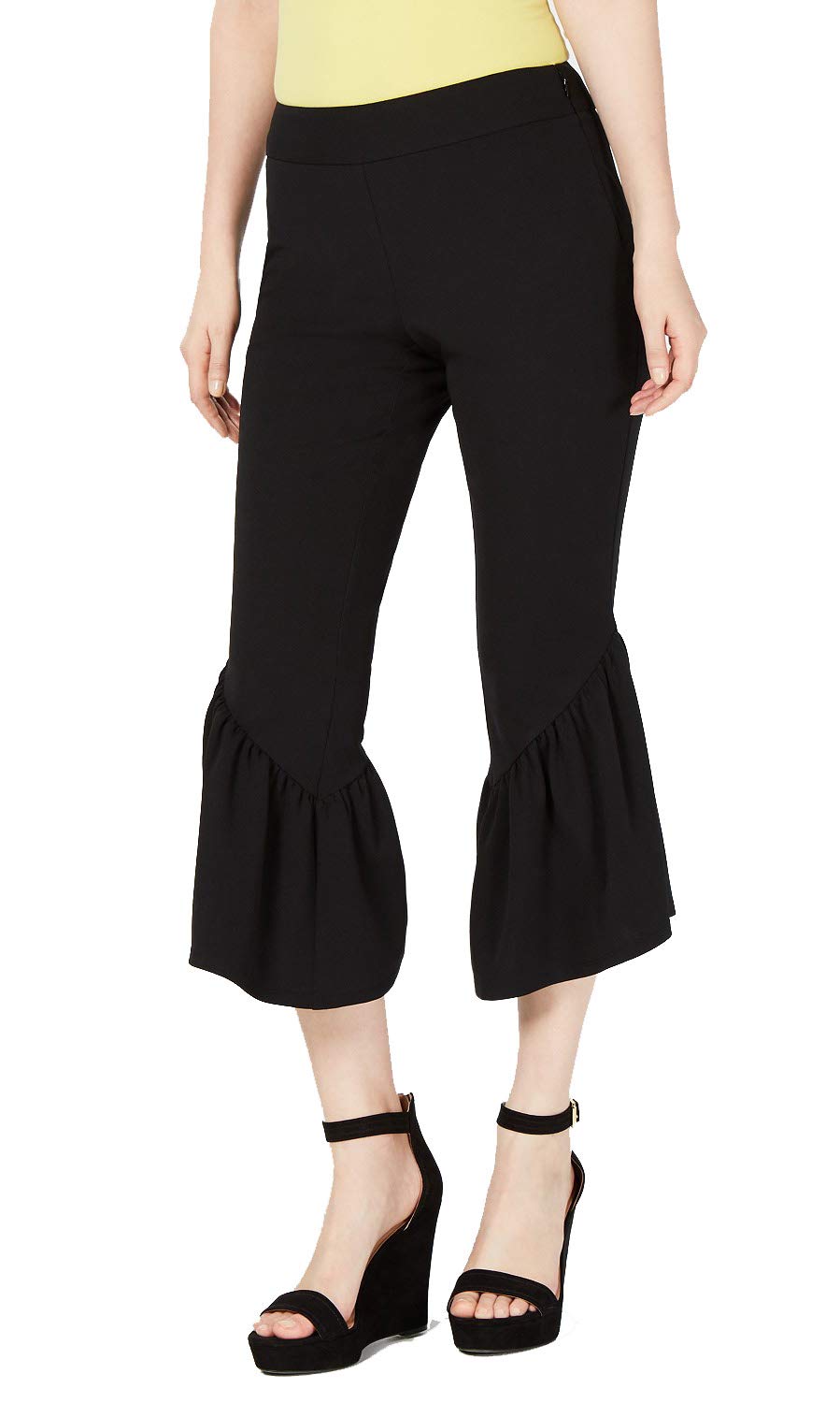 I N C International Concepts I N C Womens Ruffle-Hem Casual Cropped Pants Black 10
