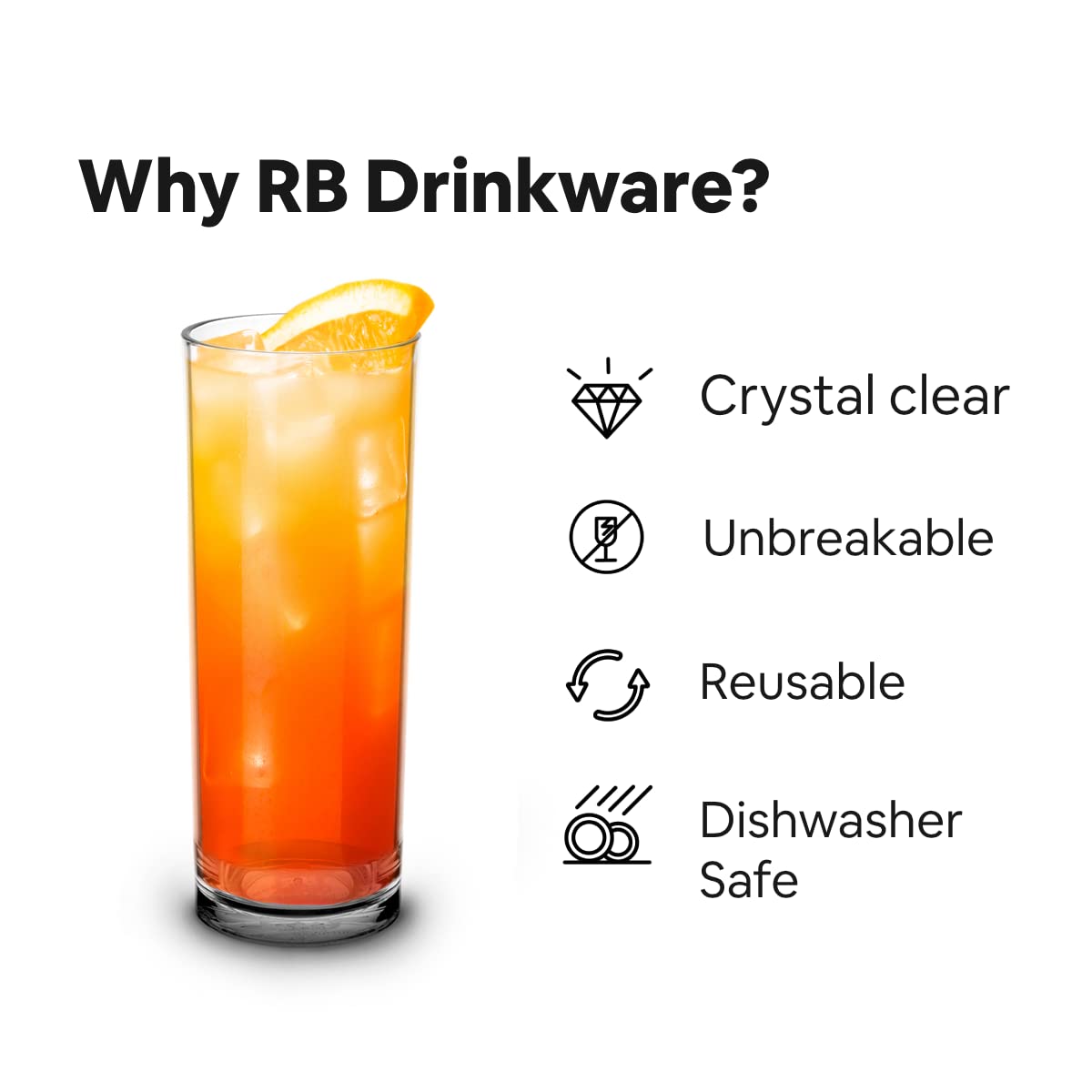 RB Longdrinkgläser Premium-Kunststoff Unzerbrechlich Wiederverwendbar 30cl, 4 Stück