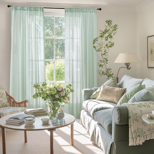 Image of BGment Light Green Curtains 84 Inches Long 2 Panels Set - Sage Linen Sheer Drapes Light Filtering Window Treatments Decor with Rod Pocket for Bedroom Living Room, 52 X 84 Inch