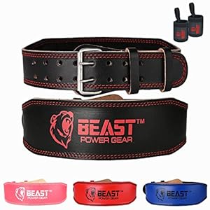 BeastPowerGear Weightlifting Belt 4″ |Genuine Leather |Back Support |Cushion Padding |Durable Comfortable and Adjustable with Roller Buckle for Men and Women |Free Wrist Wrap