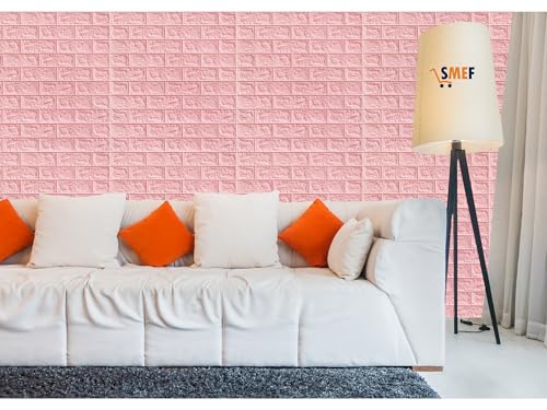 Image of SMEF 3D Foam Wallpaper Wall Panels Self-Adhesive Waterproof PE Foam, Ceiling Wallpaper for Bedroom Furniture, 57.5 Sq.Ft Peel and Stick - 70 x 70 cm Pink Pack of