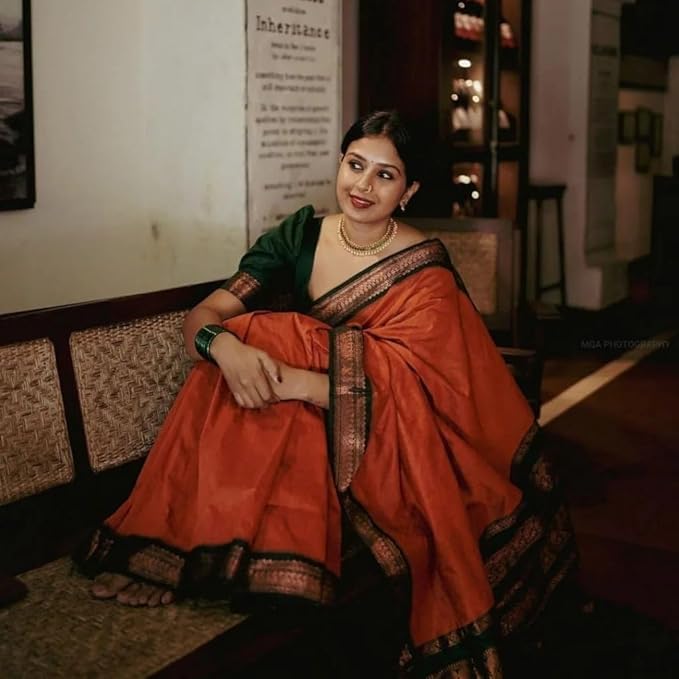 Image of Women's Kanjivaram Cotton Silk Saree South Indian Paithani Sari | gadwal cotton sarees with Zari Border and Blouse Piece - Suitable For All Indian Occasions and Festivals 191