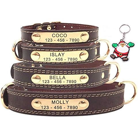SLZZ Premium Personalized Custom Leather Dog Collar with Engraved Nameplate ID Tags/Soft Touch Heavy Duty Genuine Leather/Adjustable Perfect for Male Female Small Dogs-S Cover