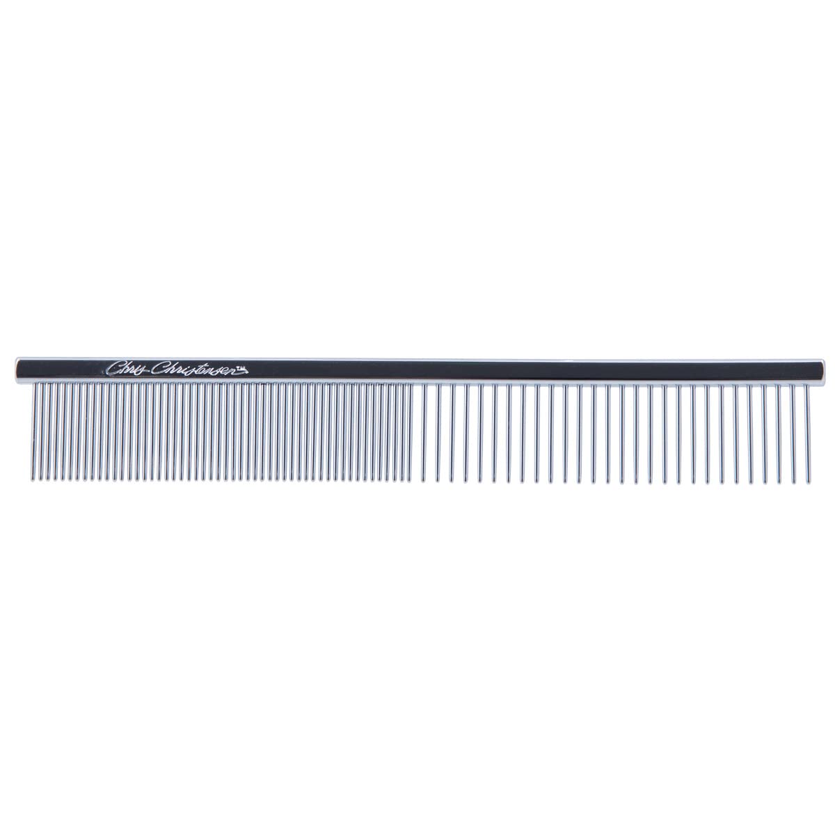 Chris Christensen 5-inch Face and Feet Fine/Coarse Butter Comb, Professional Grooming, Rounded Corners to Prevent Friction and Breakage, Solid Brass Spin with Steel Teeth, Chrome