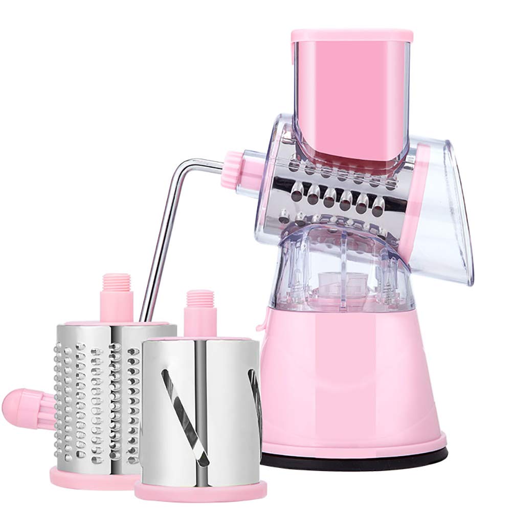 LTLCLZ Manual Vegetable Slicer Rotary Drum Grater,with 3 Stainless Steel Rotary Blades Cheese Grater Vegetables Slicer Shredder for Grinding Shredding Slicing(Pink)