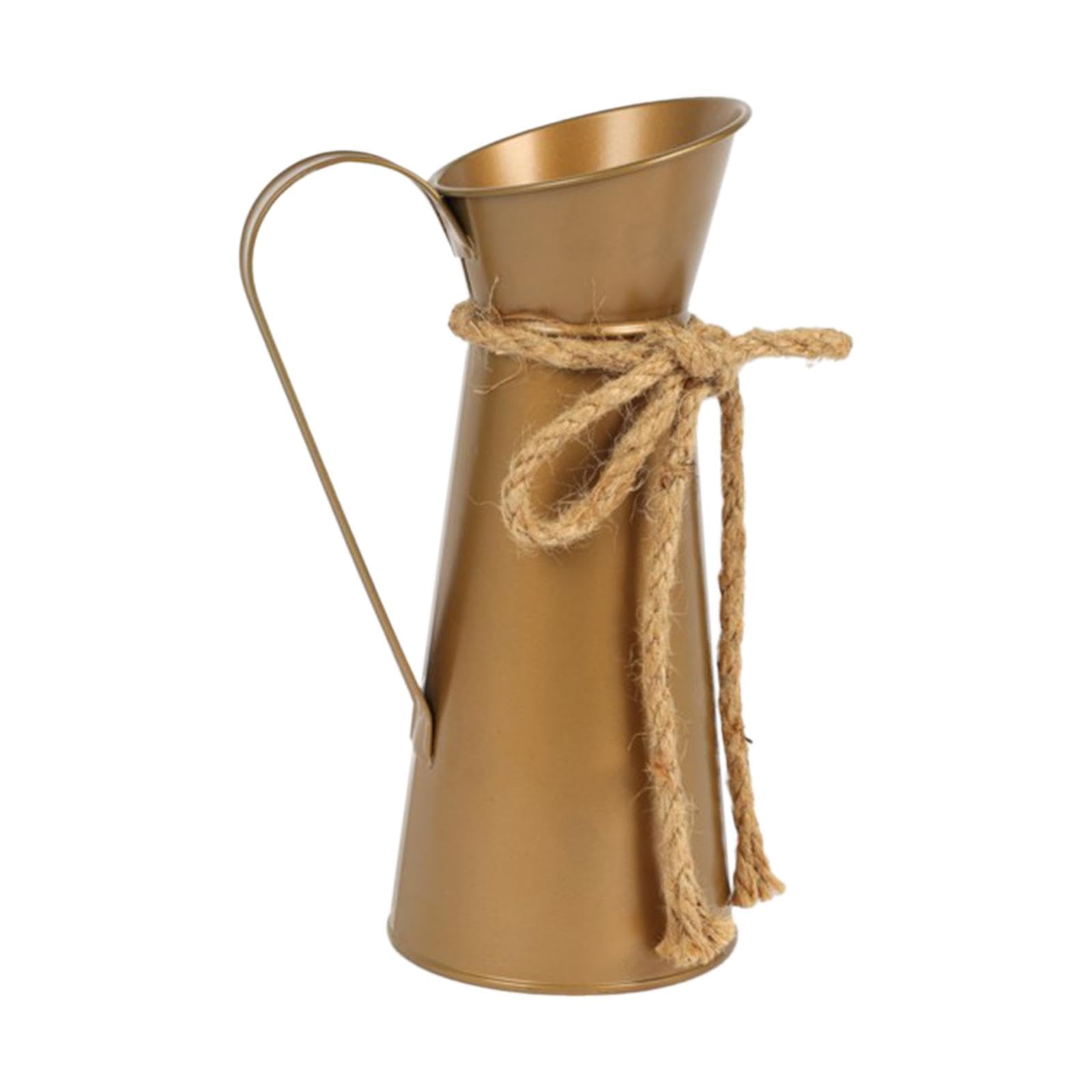 Florero Decorativo Recipiente Metálico Rústico con Forma de Jarra Y Asa Ideal para Organizar Flores O Secas Adecuado en Comedor Recibidor Dor, Bronce, Individual