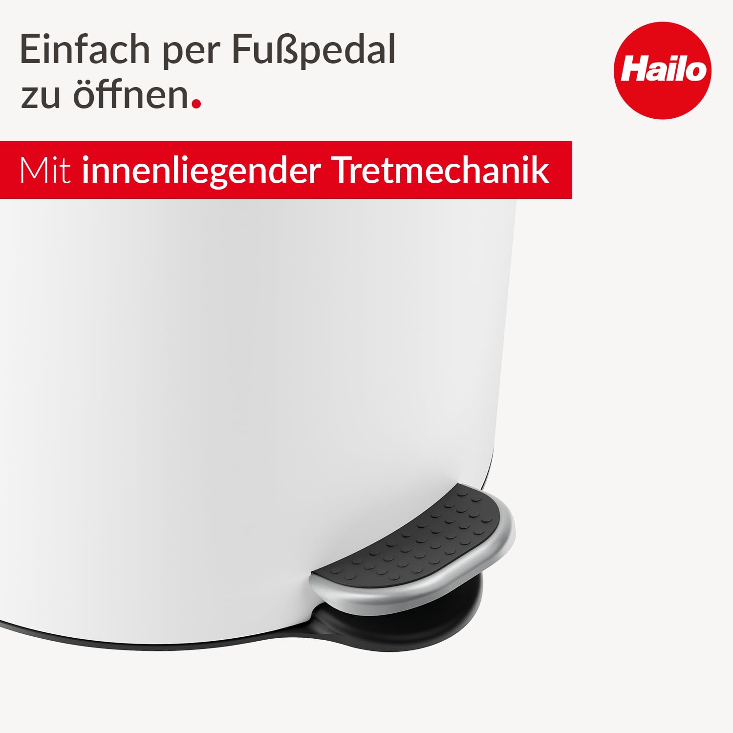 Hailo Selekta runder Tretmülleimer mit Soft Close Deckel - 30L Fassungsvermögen - herausnehmbarer Inneneimer - Stahlblech - Bad & Küche - Tretmülleimer mit Design-Fußpedal - weiß