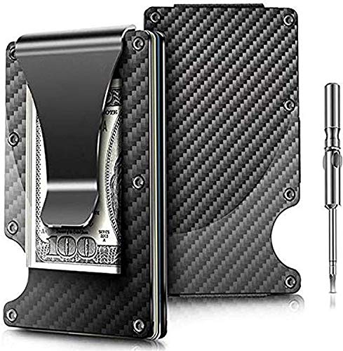 Minimalist Carbon Fiber Slim Wallet | RFID Blocking Front Pocket Wallet | Carbon Fiber Money Clip | Carbon Wallet | Credit Card Holder for Men | Metal Wallet