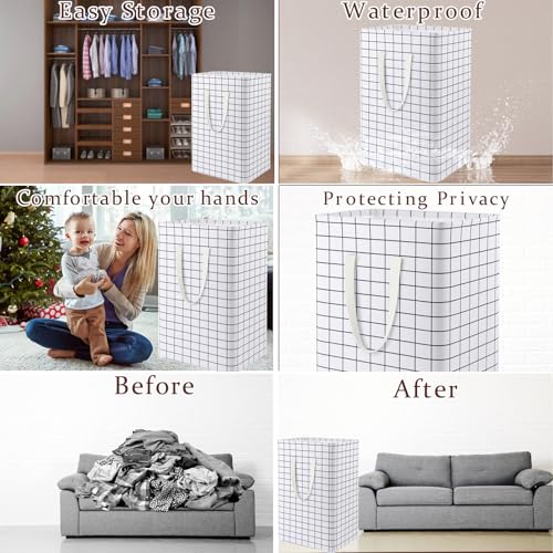 Image of Waterproof Laundry Hamper Collapsible Laundry Basket Leather Handle Laundry Bag Large Clothes Storage Toy Organization for Bathroom Bedroom Laundryroom College Dorms (Laundry Basket-005)