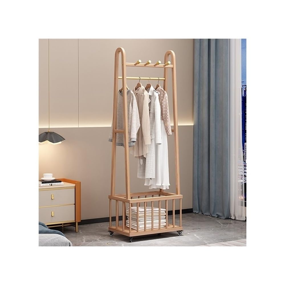 Standing coat and hat rack Solid Wood Floor-standing Coat Rack Clothes Hanger Multifunctional Removable Clothes Rack with Storage