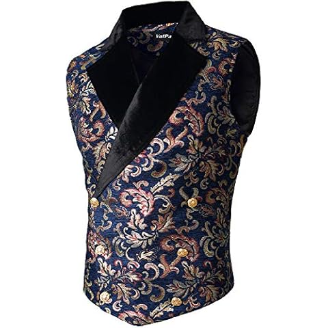 VATPAVE Mens Victorian Double Breasted Vest Gothic Steampunk Waistcoat X-Large SV18 Navy Cover
