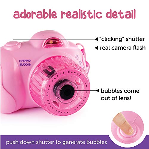 Hoovy Handheld Camera Bubble Machine for Kids | Pink Bubble Camera Blower | Bubble Camera with Bubble Solution | Musical Bubble Blower with Lights | Portable Bubble Blower