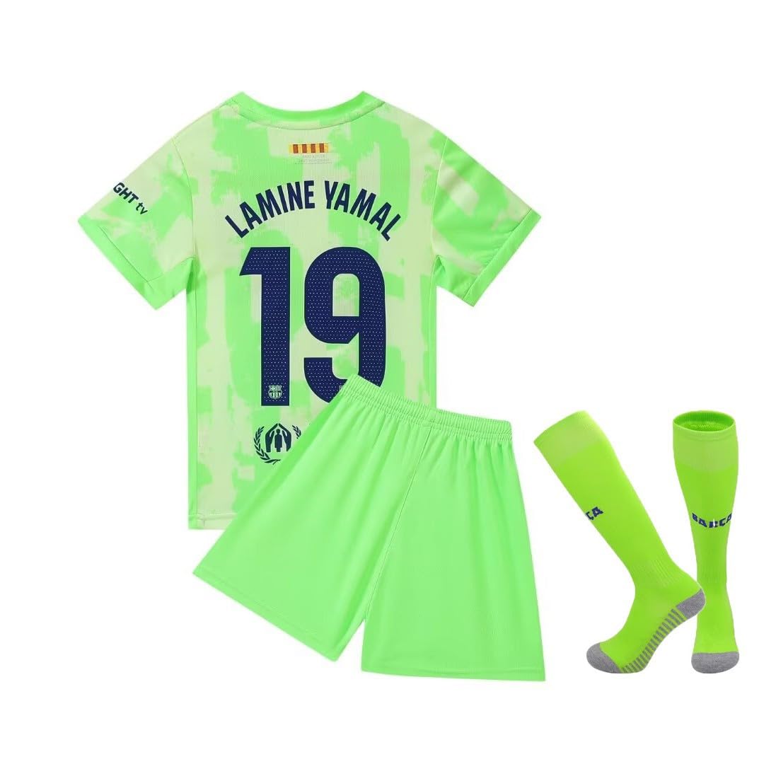 Barca 2024/2025 Lamine Yamal #19 Home Football Soccer Kids Jersey Shorts/Socks Set Youth Sizes