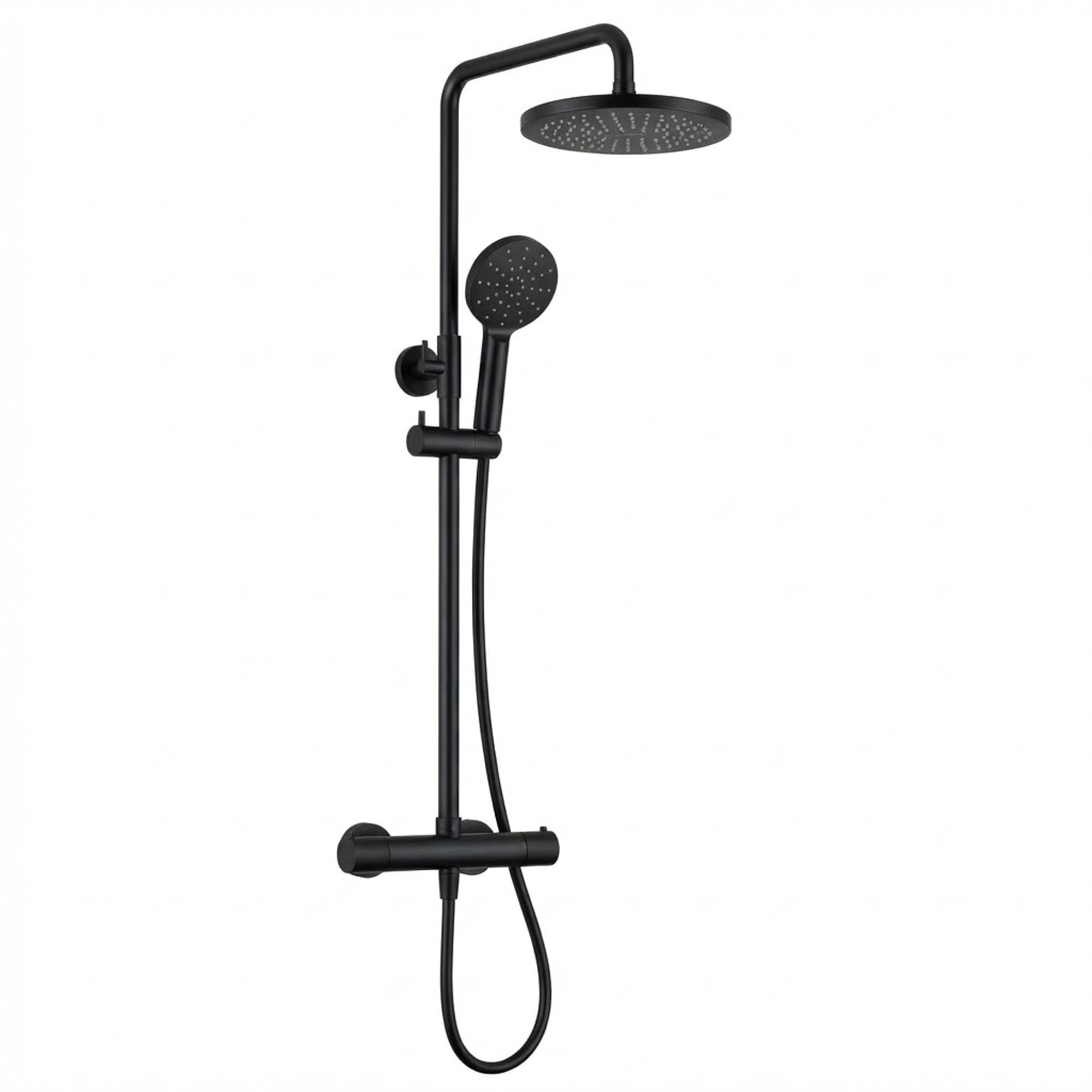 Arko Bathroom Black Thermostatic Shower Mixer Set, Round Rainfall Shower Head With Adjustable Riser Rail, Mixer Shower Bar For Bathrooms, Brass Constructed (Black)
