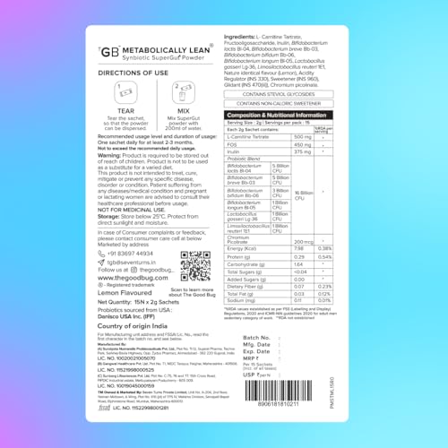 Image of The Good Bug Metabolically Lean: SuperGut Powder | Weight Loss For Women & Men | Probiotics + L-Carnitine | Boost Metabolism & Reduces Cravings Naturally | Naturally | 15 Days Pack