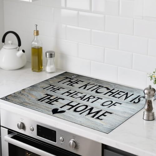 Image of Nuxovilar Stove Top Cover for Electric Stove, 20x28 Inch Polyester Glass Cooktop Protector with inchHome Sweet Home inch & Red Hearts Motif, for Kitchen Decor & Daily Use