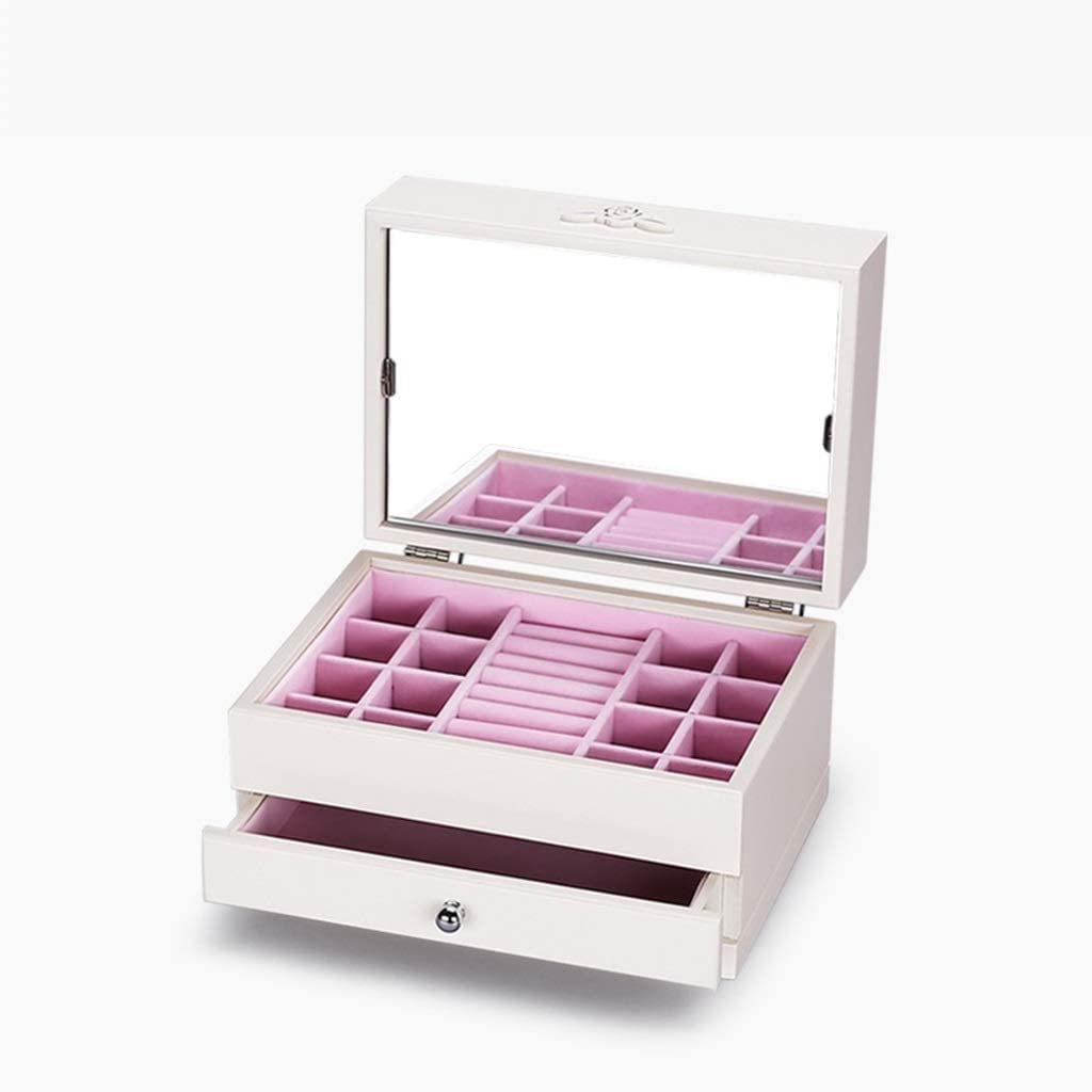 YNIYUJKL Jewelry Box Organizer Jewelry Case Jewelry Box Artificial Fowers And Wooden Jewelry Organizer Exquisite Jewelry Storage Display Box With Mirror Large Capacity Jewelry Sto,A