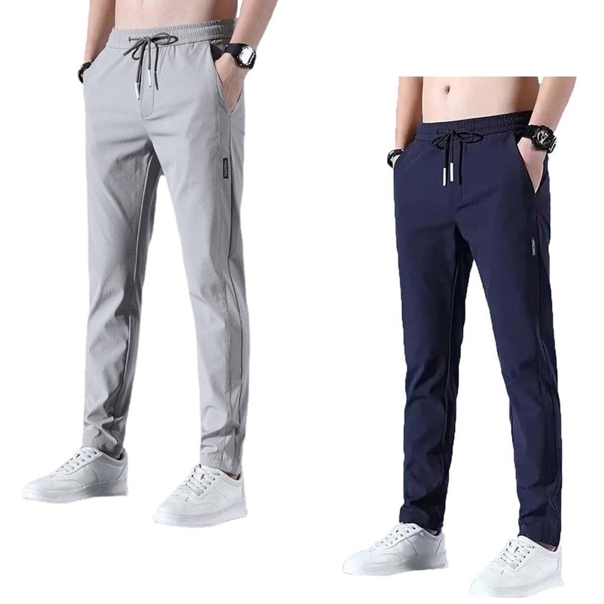 GOUJIAN Men's Long Leisure Trousers, Sports, Breathable, Training, Jogging Trousers With Elastic Waistband And Drawstring, S-5XL sweatpants(Gray+blue,4XL)