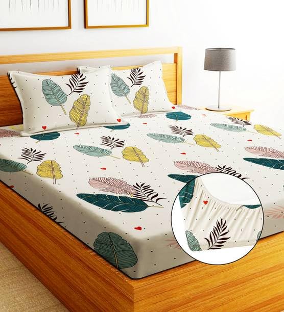 Premium Cotton Feel Glace Cotton 210 Tc Elastic Fitted Bedsheets with 2 Pillow Covers Double Bed with Corner Elastic Floral Pattren |Size-72X68+ 6 Inches Homes 2446-image-39