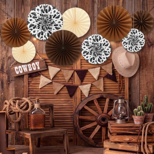 Image of Outus Party Decor Paper Fans Hanging Wall Decor,9 Pcs,Cowboy