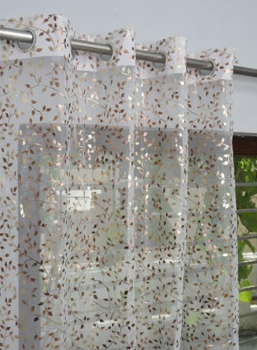 Image of Homefab India Multi Foil Transparent Sheer Curtain - 7 X 4 Feet, Door Curtains, White Leaf, Pack of 1 Piece