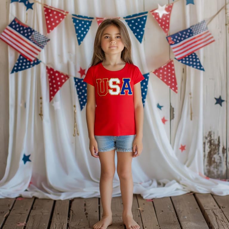Image of 4th of July Shirts for Girls Patriotic American Flag Kids Clothing